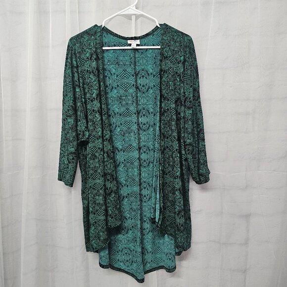 LulaRoe Kimono Cardigan Green Black Grunge Goth Punk Open Abstract L - Picture 6 of 6